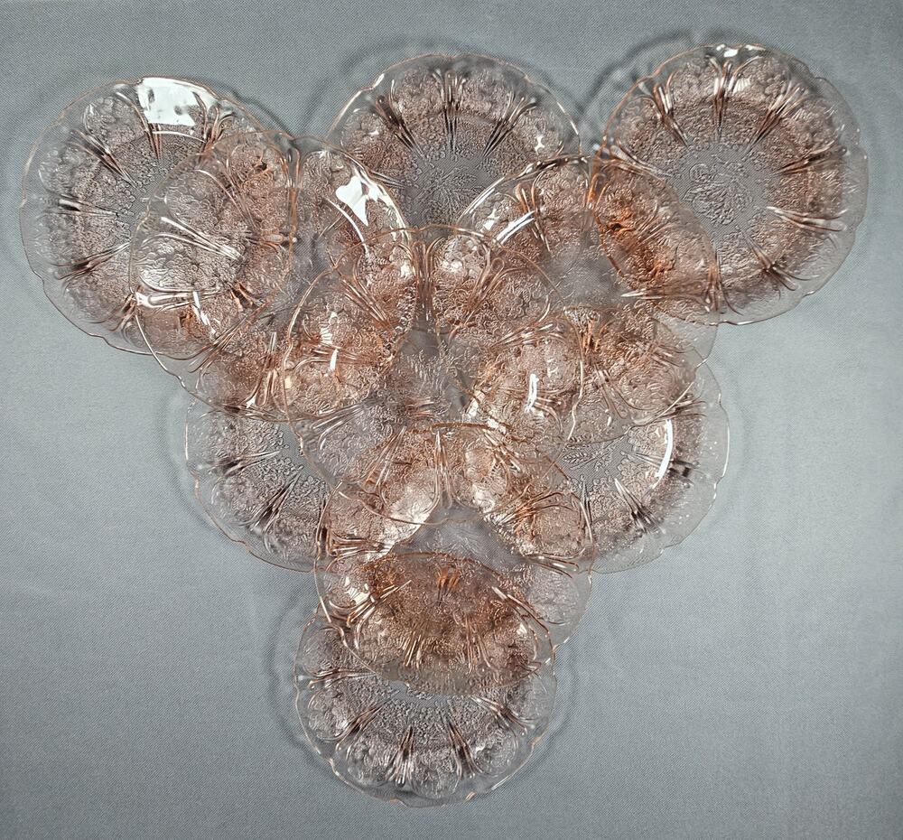 Vintage Jeannette Cherry Blossom Pink Depression Glass 7in Plates Set of 10